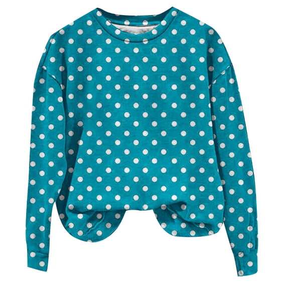 XYAIYT Womens Polka Dot Print Sweatshirt Crew Neck Oversized Long Sleeved Pullover Top No Hoodies Sweatshirts