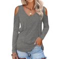 thumbnail image 2 of MEICHEN Spring and Summer Women's Clothing Color Cotton Fashion Solid Color Strapless Long Sleeved T Shirt, 2 of 6