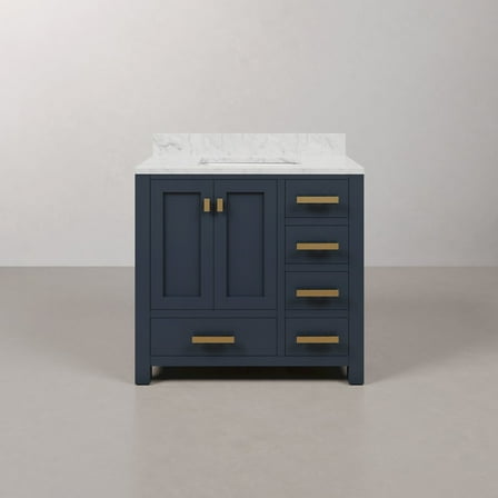 Water Creation Madison 36" Wood Single Bathroom Vanity in Blue and Gold