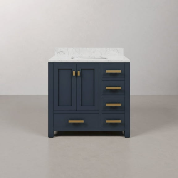 Water Creation Madison 36" Wood Single Bathroom Vanity in Blue and Gold