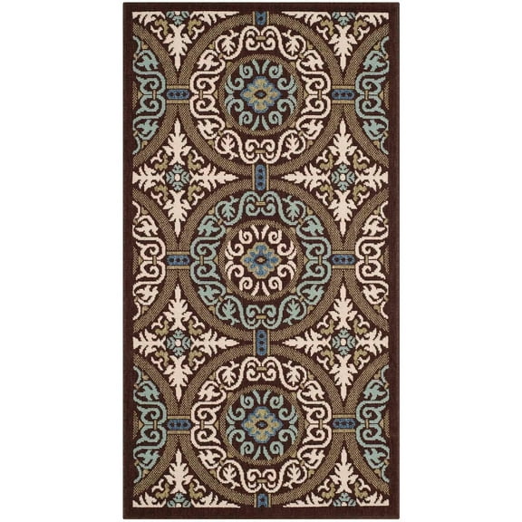 SAFAVIEH Veranda Durga Geometric Indoor/Outdoor Area Rug, 2'7" x 5', Chocolate/Cream
