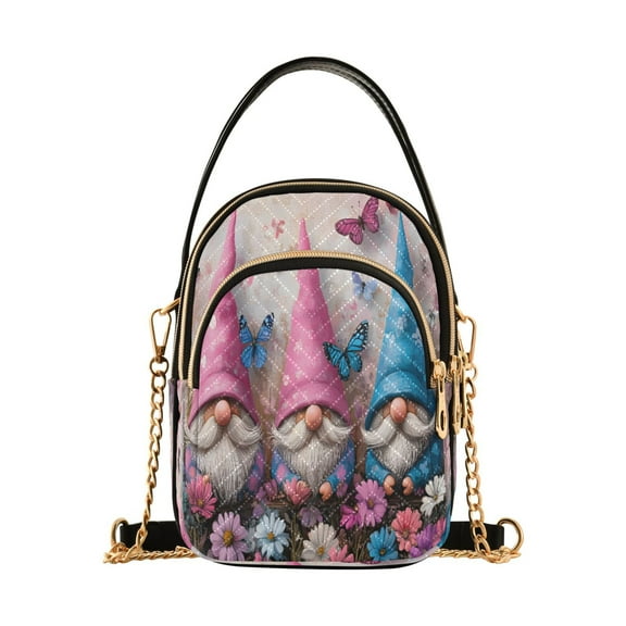 ALAZA Chain Crossbody Bags for Women Gnomes and Butterfly Shoulder Handbag Phone Purse