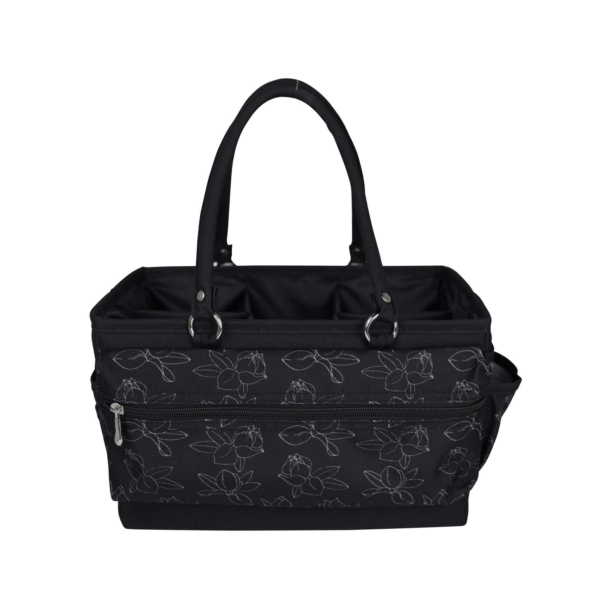 Deluxe Store  Tote Craft Organizer, Black  White Floral