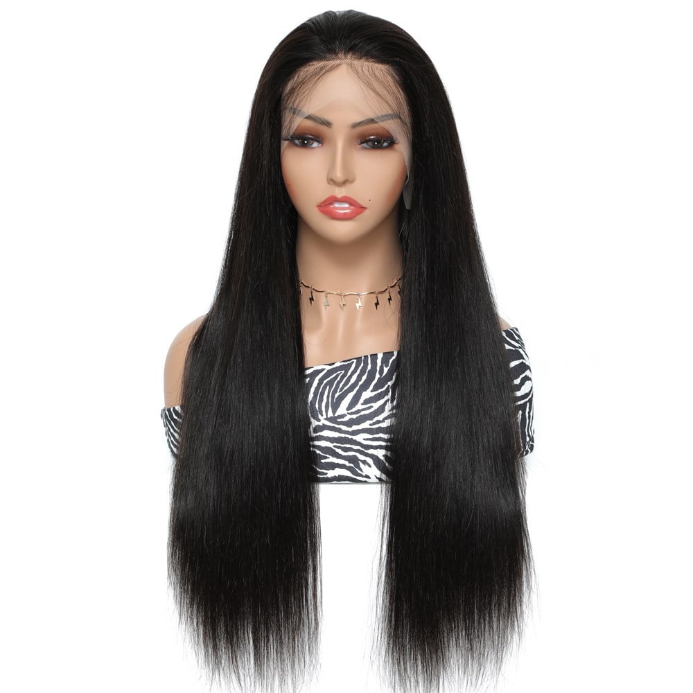 Transparent Lace Front Wigs Straight Hair 13x4 Lace Front Wigs Human Hair with Baby Hair Pre Plucked Bleached Knots 150% Density Remy 10A Brazilian Straight Lace Wigs for Black Women(28 Inch)