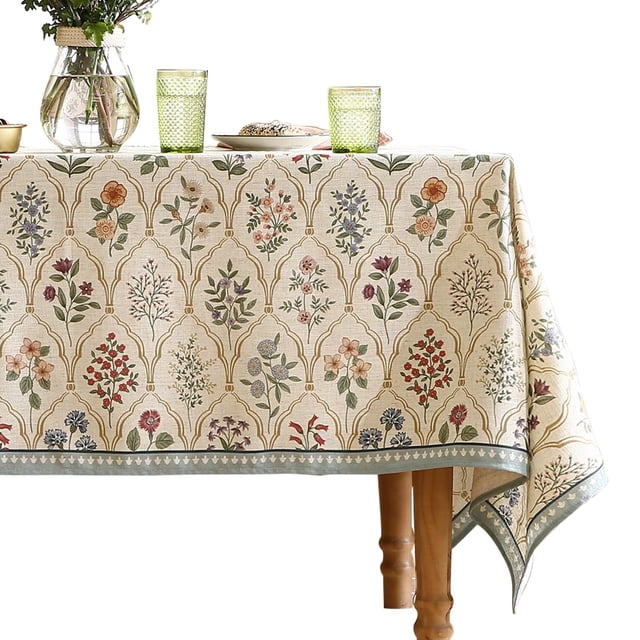 Mantel ISAENNE, 140 x 140 cm, mezcla de lino, floral, resistente a las arrugas