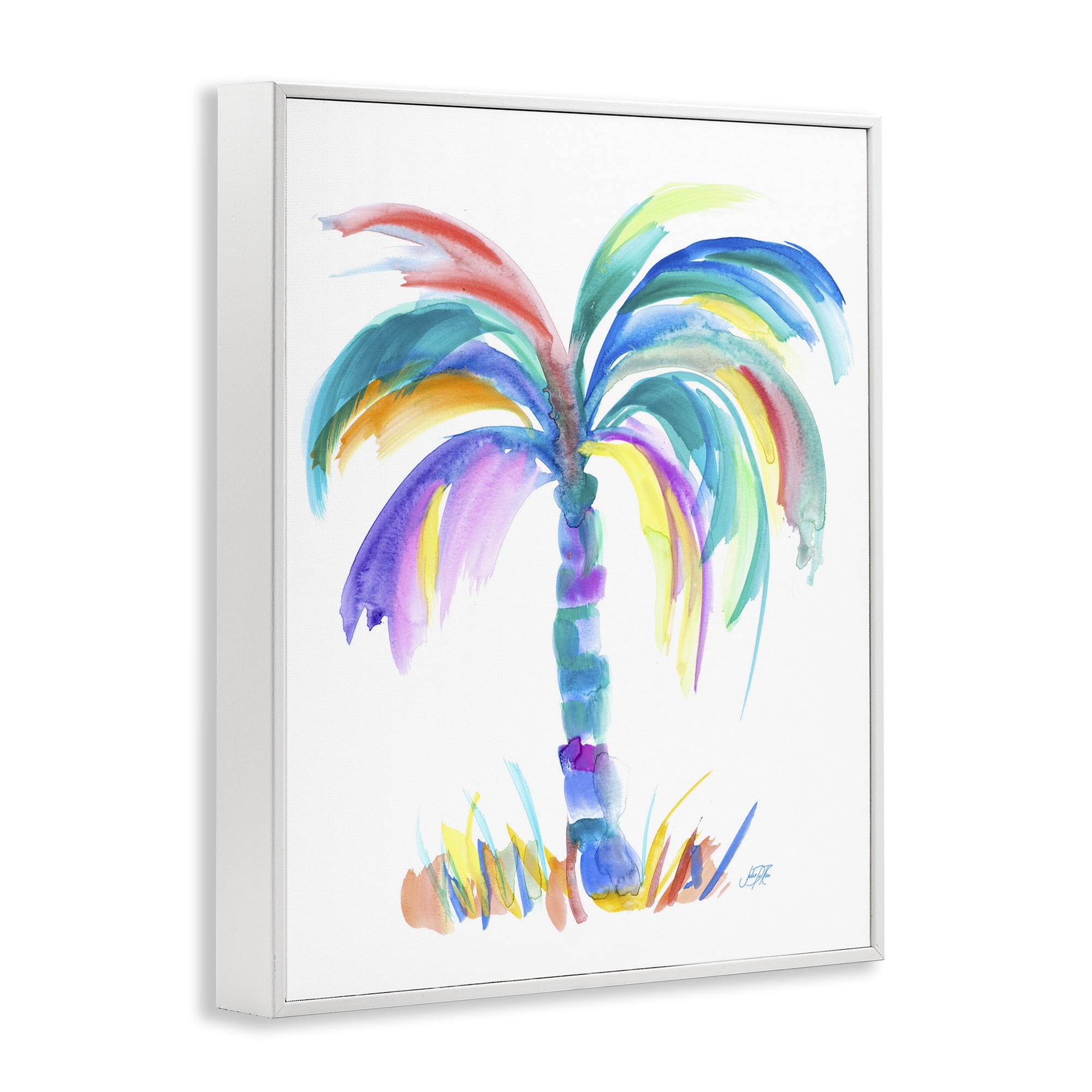 Stupell Industries Brushed Palm Tree Botanical & Floral Painting White Framed Art Print Wall Art, 16 x 20