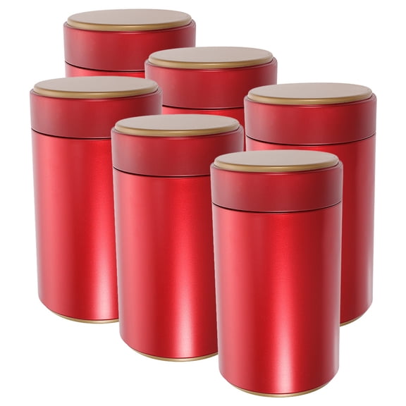 LABELEPH 6-Pack Red Round Tinplate Tea Canisters with Airtight Seal for Kitchen Storage and Organization