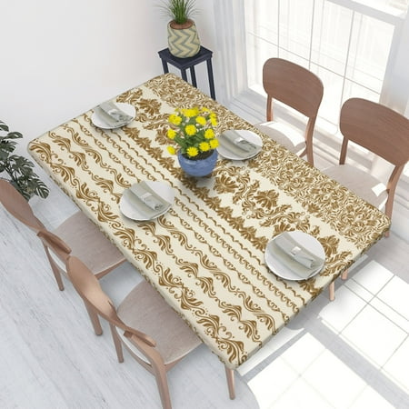 

Home Deluxe Tablecloth European Flower Background (18) Waterproof Elastic Rim Edged Table Cover- For Christmas Parties And Picnics 4ft