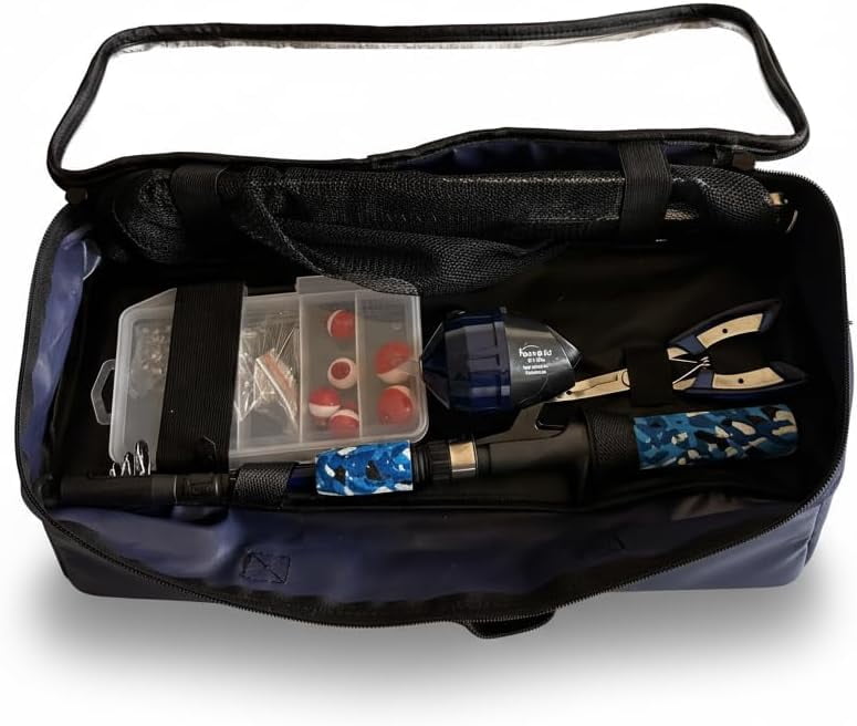 Kids First Fishing Pole and Tackle Box Kit Combo with Net Pliers Blue Black