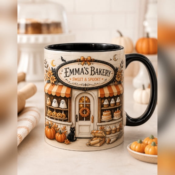 Halloween Bakery Pumpkin Orange and Cream Ceramic Coffee Mug Kitchen Gift