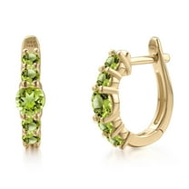 Gem Stone King 10K Yellow Gold Green Peridot Hoop Earrings for Women | 1.16 Cttw | Gemstone August Birthstone | Round 4MM
