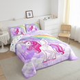 thumbnail image 3 of Manfei Pink Cartoon Unicorn Queen Comforter Set,Purple Castle Silhouette Bedding Sets,Cute Rainbow Striped Bedding Comforter Set For Girls Teens,Microfiber Bedroom Decor Reversible,3 Pieces, 3 of 8