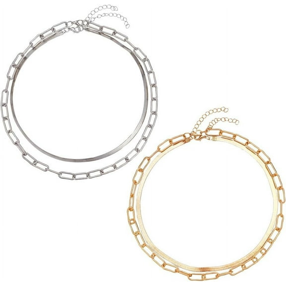 Link Layered Necklace 2 Pcs Dainty Gold Layer Necklace for Women Paper Clip Chain Layering Necklaces Silver Layer Chain Necklace for Women Valentine's Day Christmas Birthday Gift