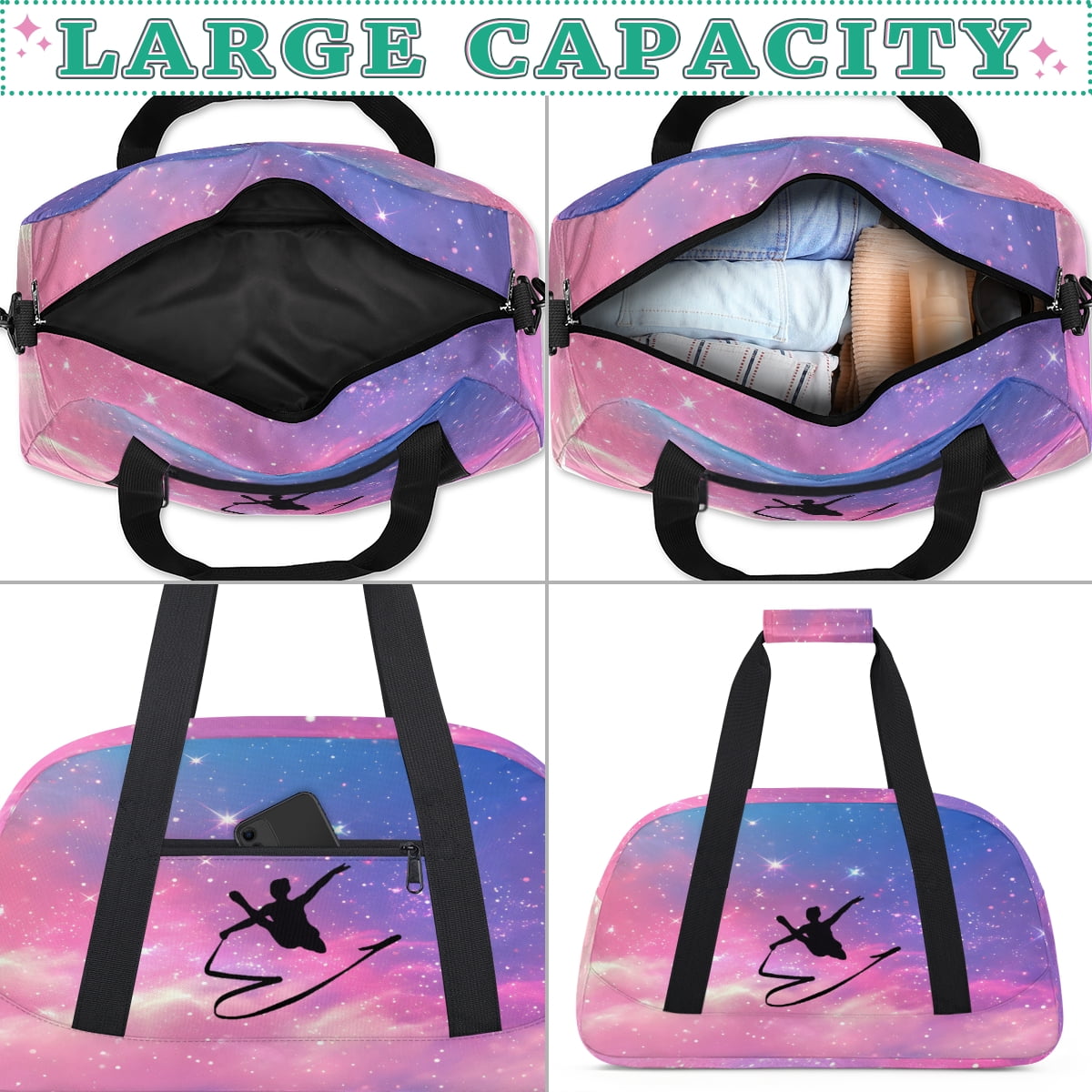 Qzjjjmy Dance Gymnastics Bag for Girls Duffle Bag Dance Travel and Gymnastics Tote Bag for Kids
