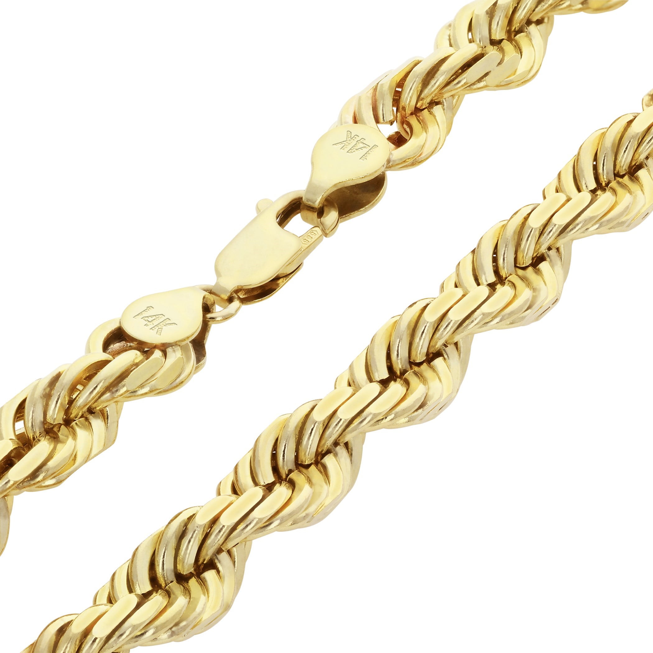 Nuragold 14k Real Yellow Gold 8mm Rope Chain Diamond Cut Necklace (20"-30") Italian Jewelry for Men