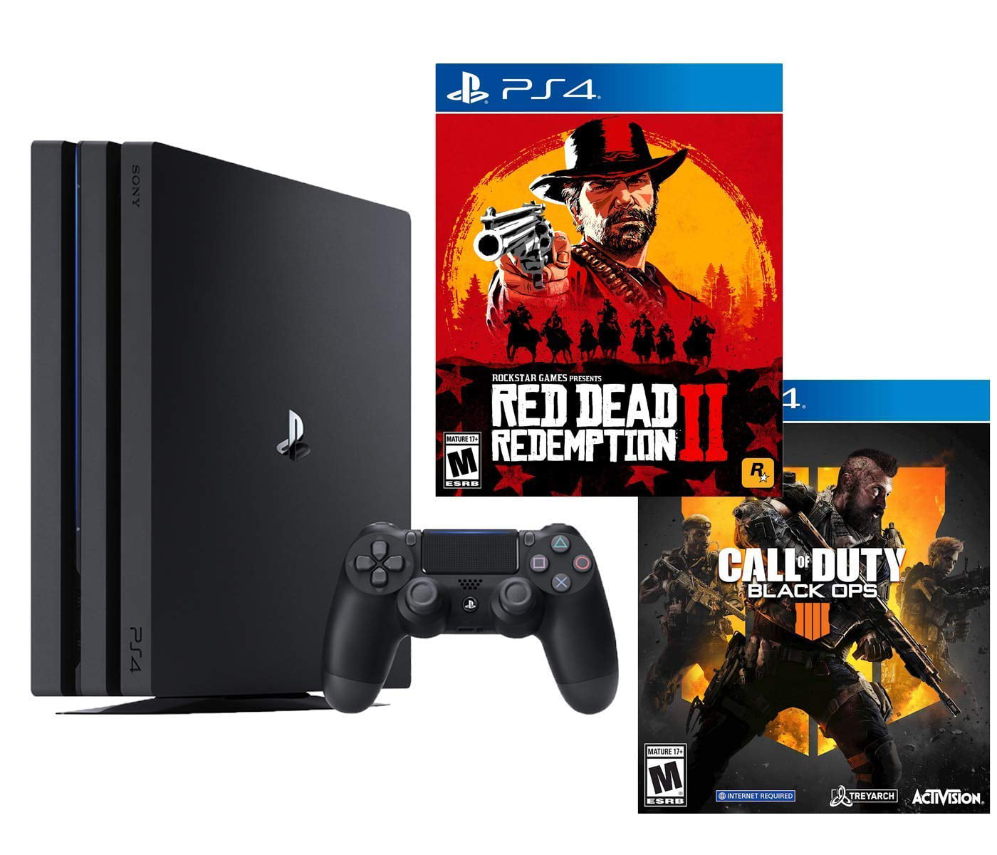 Uovertruffen Aflede hellige PlayStation 4 PRO Red Dead COD Bundle: RED Dead Redemption 2, Call Duty  Black Ops 4, PlayStation 4 PRO 4K HDR 1TB Console - Walmart.com