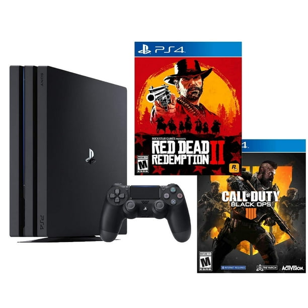 Playstation 4 Pro Red Dead Cod Bundle Red Dead Redemption 2 Call Duty Black Ops 4 Playstation 4 Pro 4k Hdr 1tb Console Walmart Com Walmart Com