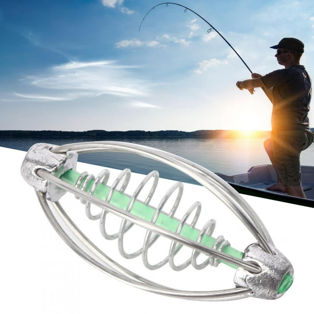10 Pcs Mangeoire de Pêche, Mangeoire de Pêche Printanière en Acier Inoxydable Durable Support de Cage à Appâts avec Pendentif Perle Accessoire de Pêche