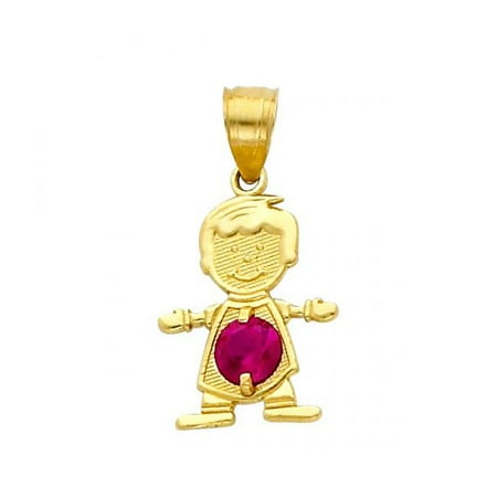 Precious Stars Jewelry 14k Yellow Gold Round-cut Cubic Zirconia July Birthstone Boy/Son Pendant