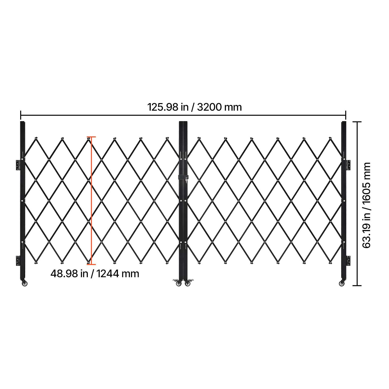 KFFKFF Double Folding Security Gate, Lockable Scissor Gate with Swivel Casters, Steel Retractable Gate for Entry, Garage, Warehouse, and Pool, 125.98 x 63.19 in (W x H)