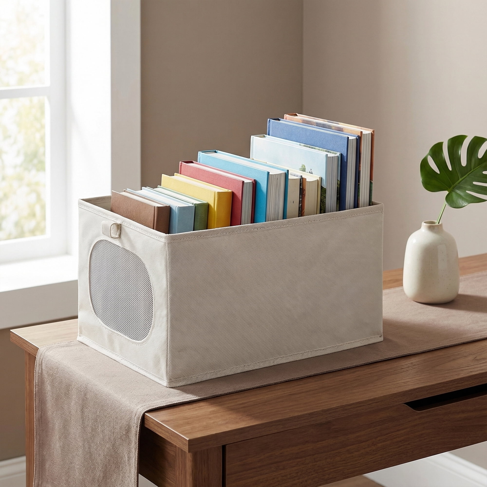 Unique Bargains Fabric Storage Bin With Bottom Light Grey 15.7*9.8*7.9in