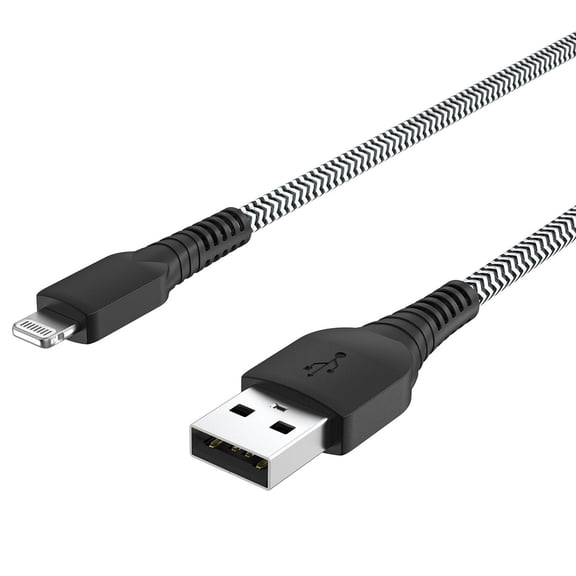 Refurbished Onn. ONA23WI008BC 6 ft./1.8 m Lightning to USB-A Braided Cable, Made for Apple, Black