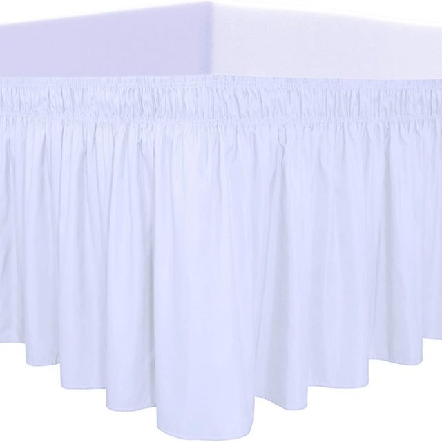 EIGTHTAIL Wrap Around Ruffled Bed Skirt with Adjustable Elastic Belt - 15 Inch Drop Easy to Put On Wrinkle Free Bedskirt Dust Ruffles Frame Cover for Queen King and C-King Size Beds B