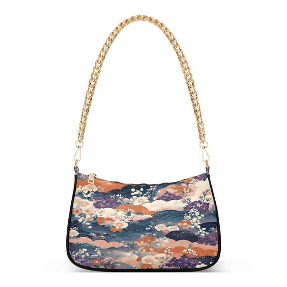 Ryvnso Flower Pattern Womens Chain Shoulder Bag Tote Handbags Clutch Hobo Purse with Zipper for Travel