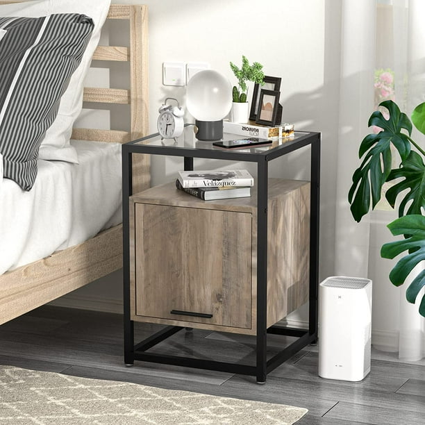 Jaxpety Industrial Nightstand Bedside End Table with Drawer, Tempered