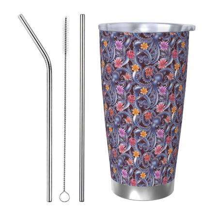

Gukieu Octopus and flower Print 20OZ Car Cup Vacuum Stainless Steel Leak-proof Thermos Cup Unisex Suitable for Home Outdoor and Sports-Straw Three-piece Set