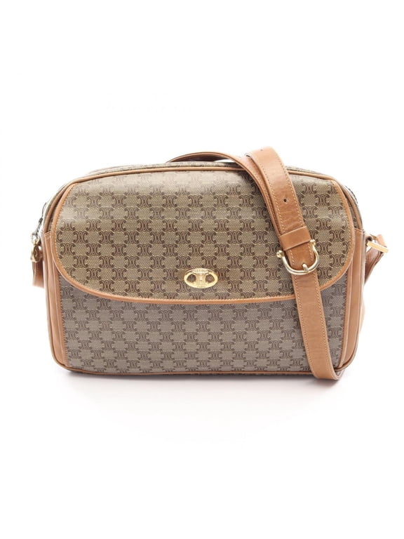 Pre-Owned Celine Triomphe Shoulder Bag/Handbag, Coated Canvas and Leather, Women's, Brown