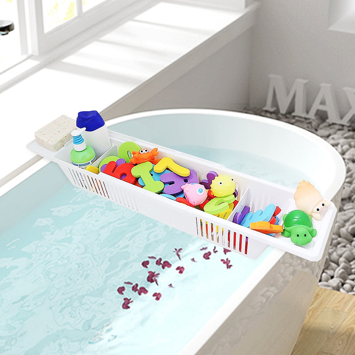 Bath Toy Holder Tidy Storage Extendable Over Bath Shelf Basket Organiser Soap 