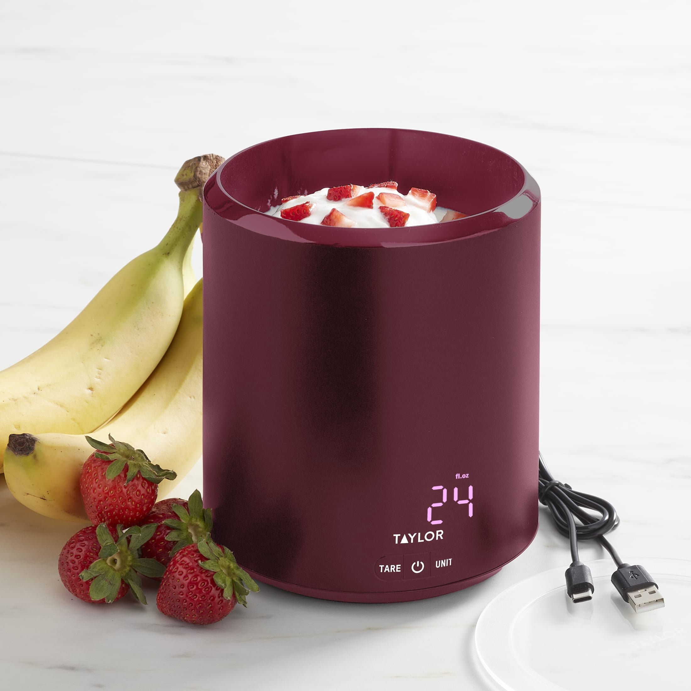 Taylor 4.4 lb USB-C Rechargeable Container Scale with Lid, Digital Food Scale for Recipes, Ruby