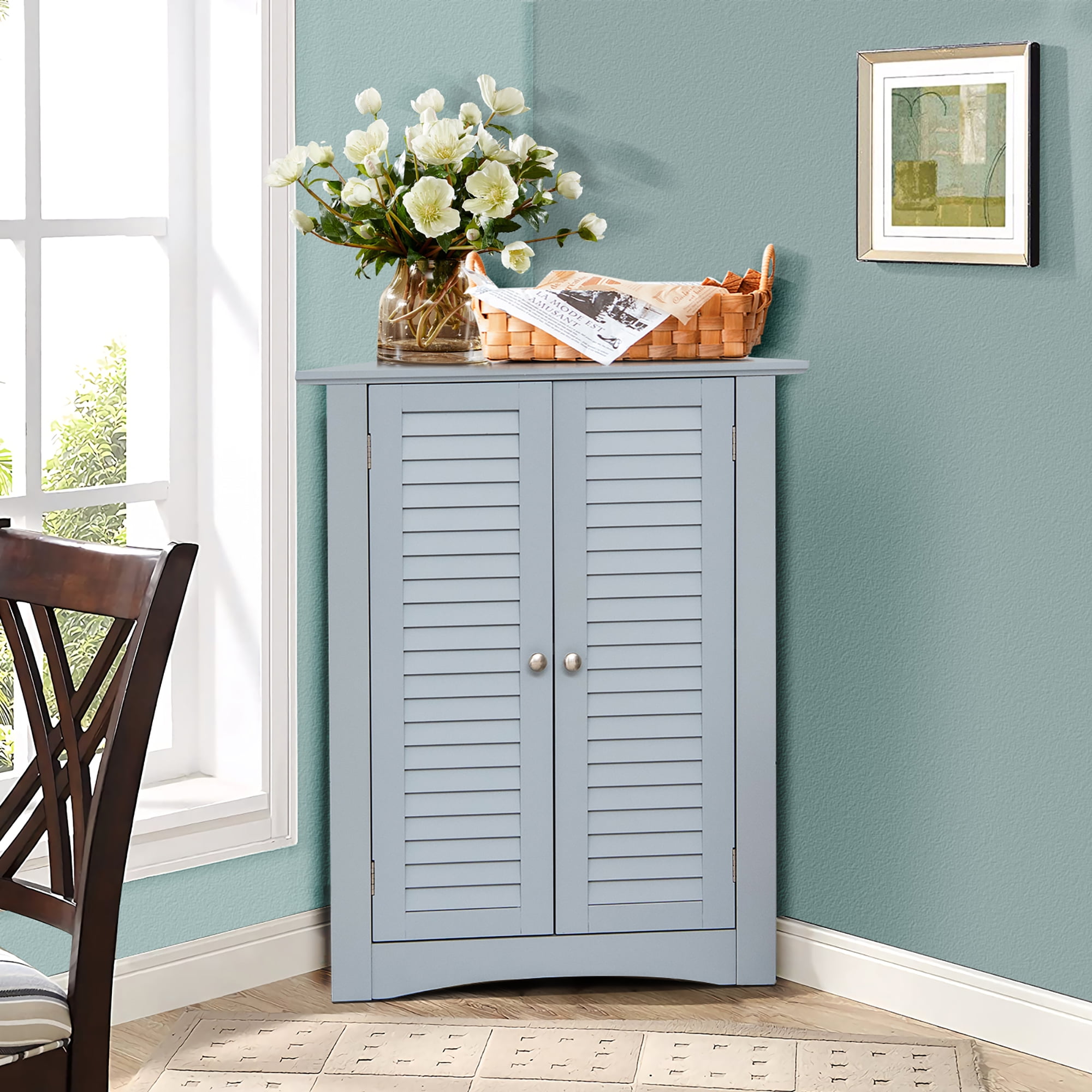 Corner Storage Cabinet Freestanding Floor Cabinet Bathroom W/ Shutter Door  Grey\brown : Target