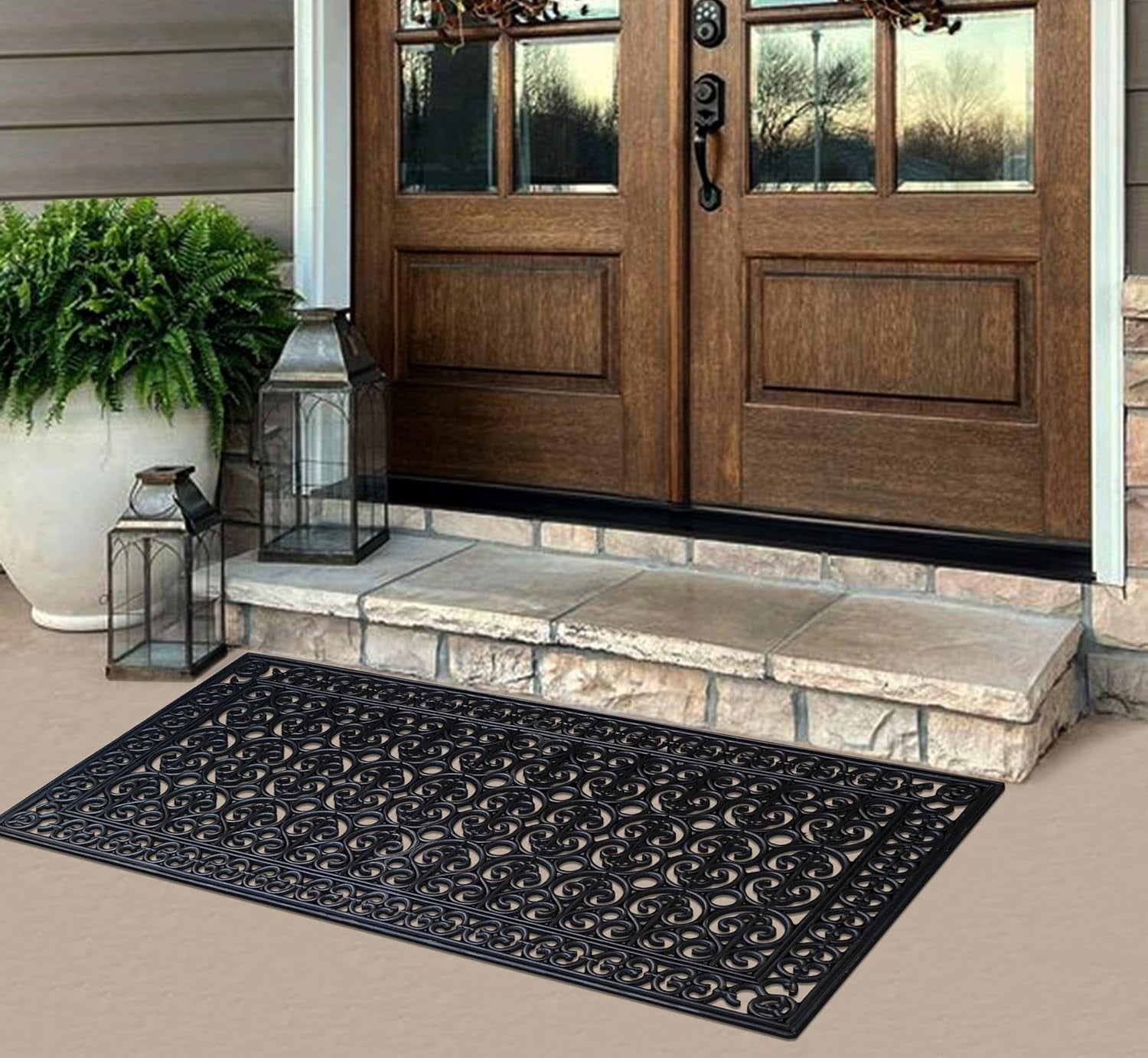 A1HC Heavy Duty Rubber Grill Doormat 30"x60", Black Estate, Scrapes Dirt & Grime, Indoor Outdoor Front Door Mat for Entry & Patio