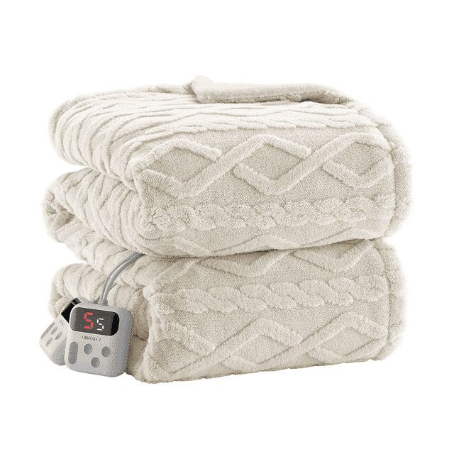 King Size Sherpa Heated Blanket, 90"x100" Dual Control 10 Heat & Timer Settings, Machine Washable Fast Heating Electric Throw, ETL Certified for Bedroom & Living Room