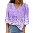 thumbnail image 1 of Gibobby Camisetas de verano para mujer Camiseta informal manga corta con cuello en V y manga siete para mujer(Morado,XL), 1 of 4