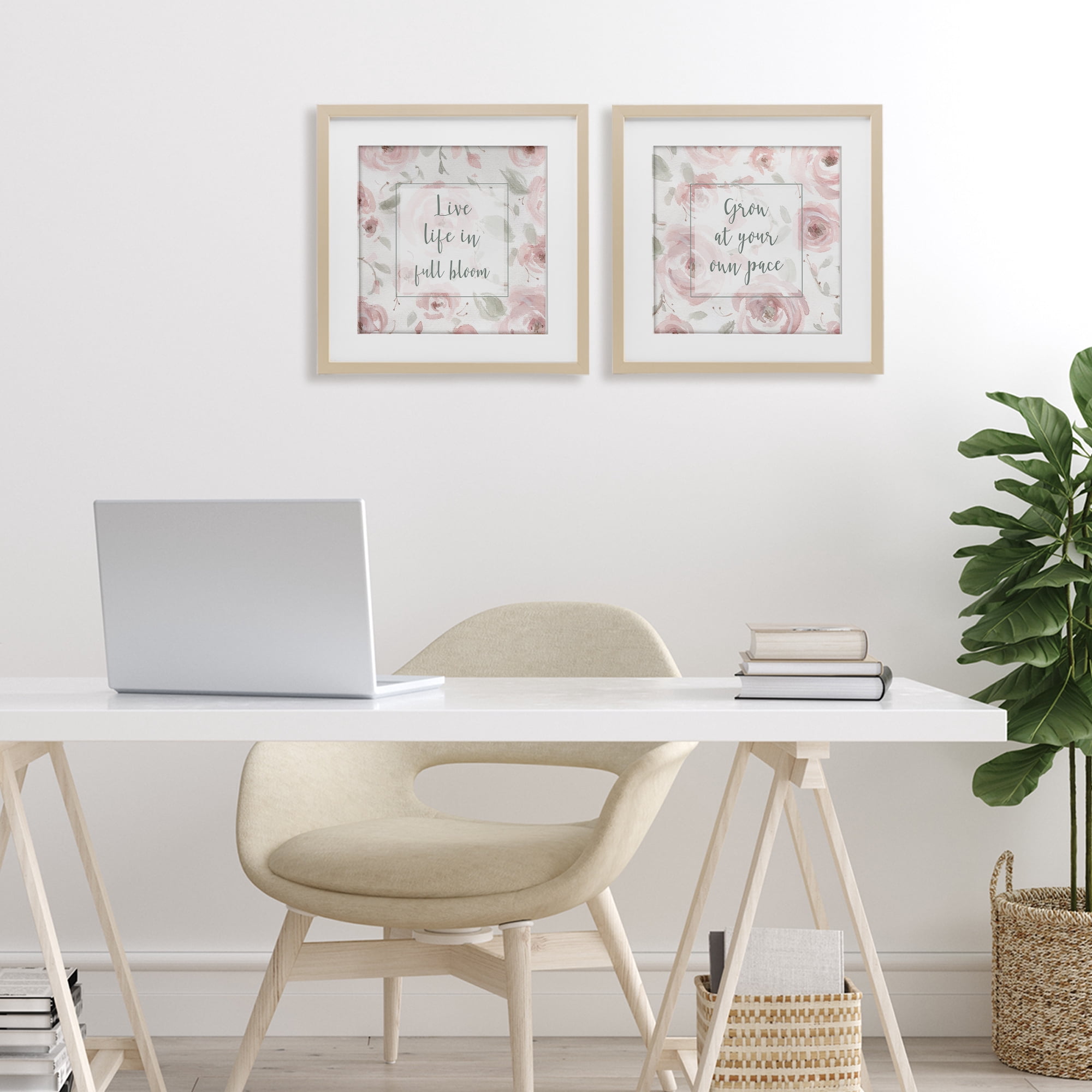 Stupell Industries Full Bloom at Your Pace Florals 2 Piece Birch Framed Print Under Glass Set, design by Carol Robinson