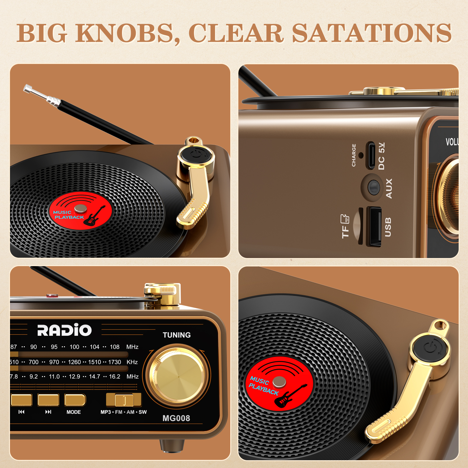 UMUTOO MG008 Classic Vintage Radio AM/FM/SW Bluetooth photo 8