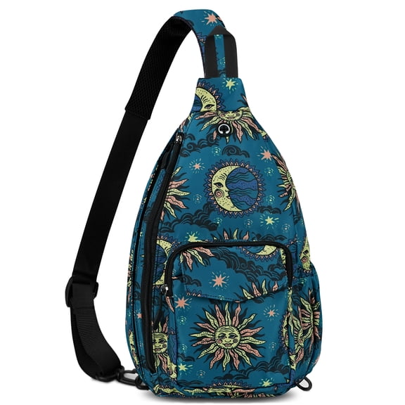 CHAOYUNYI Rope Sling Bag for Women Crossbody Chest Bag Convertible from Left to Right, Water Repellent Gym Backpack, Anit Theft, Sun and Moon