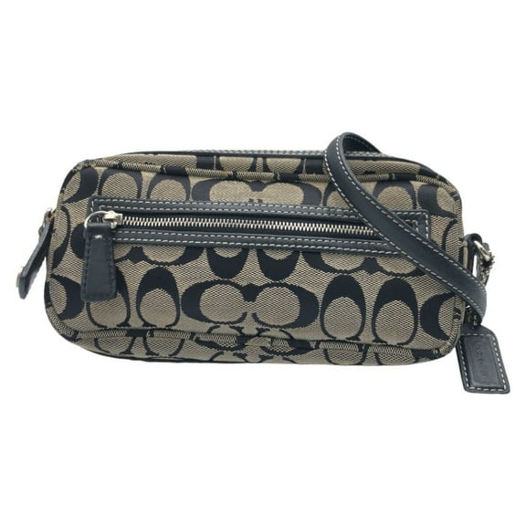 Pre-Owned COACH Signature Black Silver Hardware Canvas 6073 Shoulder Bag Pochette Women's