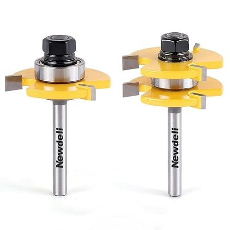 

Newdeli Tongue and Groove Router Bit Set 1/4 Inch Shank - 2pcs Router Bits for 3/4 Stock 1/2 Cutting Depth - T Shape 3 Teeth Wood Milling Cutter Woodworking Tool