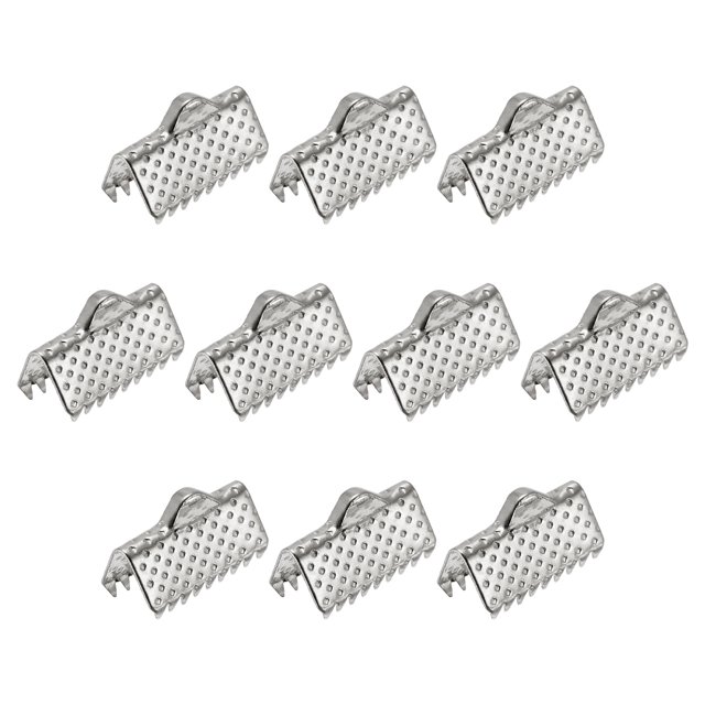 Unique Bargains 300Pack Ribbon Crimp Clamp Ends 10mm Cord End Clasp for DIY Craft Silver Tone