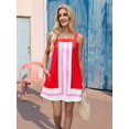 thumbnail image 4 of Women'S Striped Mini Dress Boho Shoulder Strap Sundress Summer Cover Up Dress for Beach Red M, 4 of 8