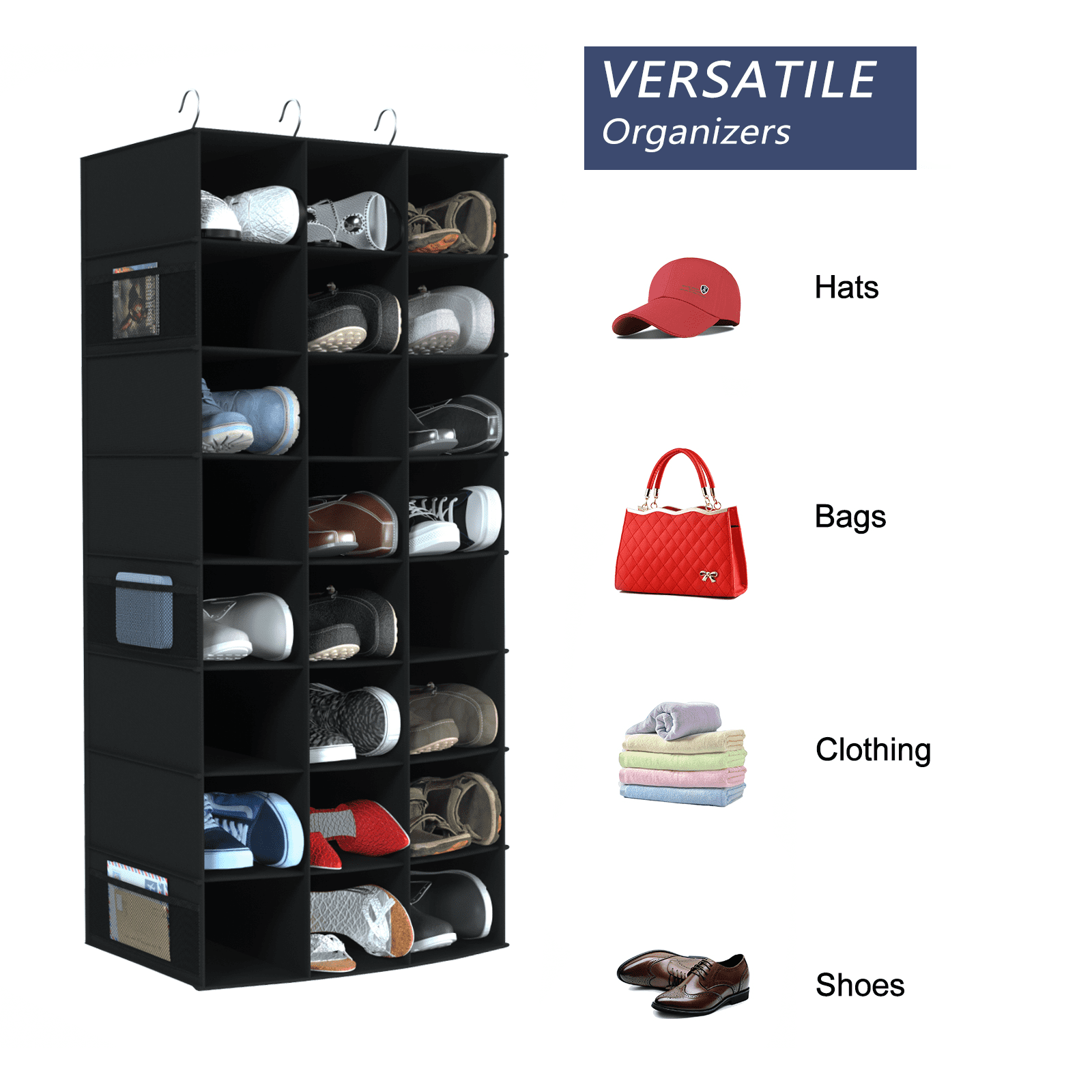 coastal rose Hanging Shoe Organizer for Closet, 24 Sections Shoe Holder Hanger Rack, Space-saving Shoe Organizers and Storage