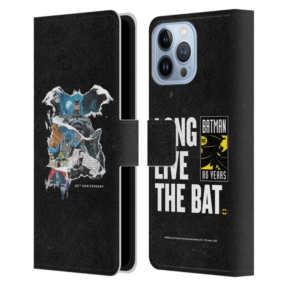 Head Case Designs Officially Licensed Batman DC Comics 80th Anniversary Ripped Paper Logo Leather Book Wallet Case Cover Compatible with Apple iPhone 13 Pro Max