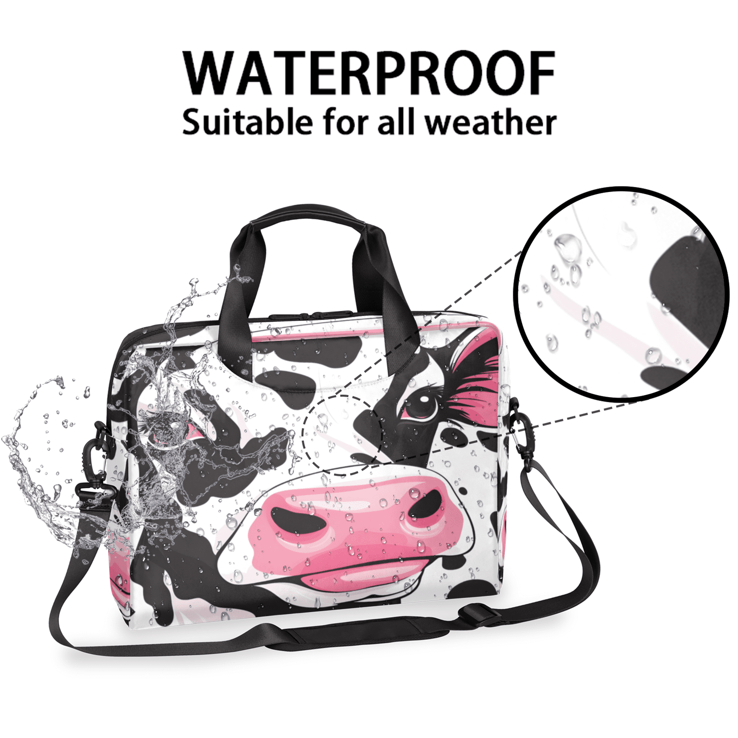 Herdesigns Cow Laptop Bag for Women Men, Computer Case Briefcase Messenger Bags, 15-15.6 inch Laptop Sleeve Shoulder Bag