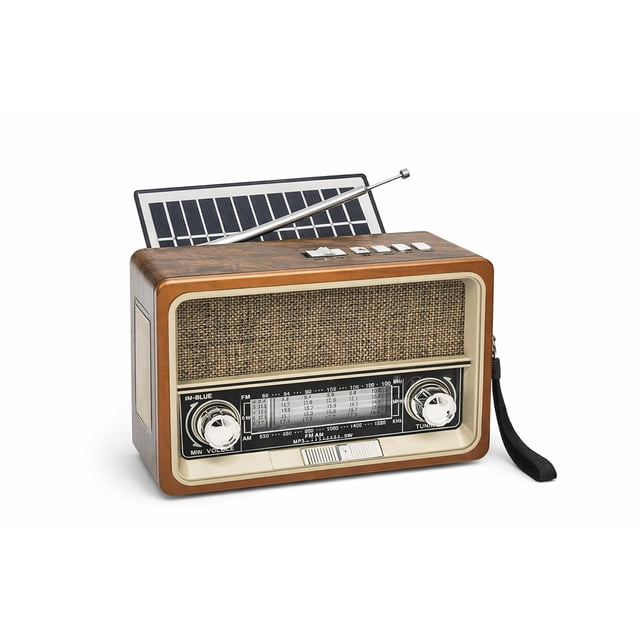 Solar Radio Am Fm Portátil Analógica Con Panel Solar, Radio analogica con bateria Recargable, Función de iluminación, Lector de Tarjeta SD y Bluetooth