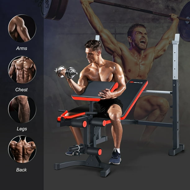 Goplus Multi function Adjustable Olympic Weight Bench W Preacher Curl Home Gym Training