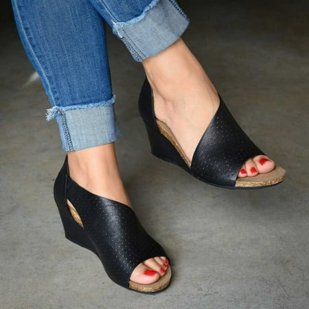 

Sunvit Women s Heeled Sandals- Casual Roman High Top New Style Hollow Summer Sandals #369 Black-6